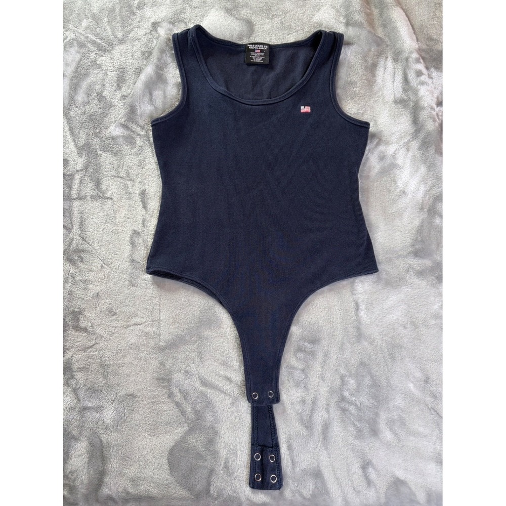 Polo Jeans Co. Ralph Lauren Bodysuit L Navy Cotton Blend Ribbed knit sleeveless